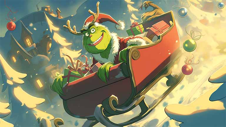 grinch stealing christmas sleigh desktop wallpaper cover