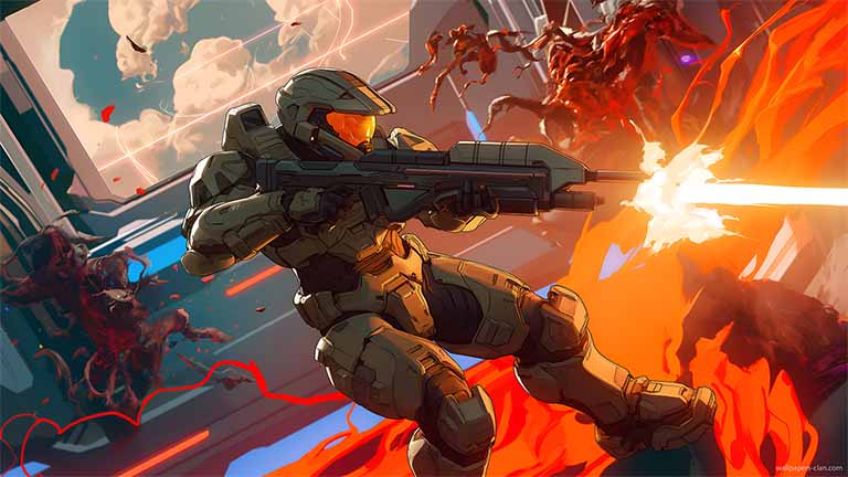 halo master chief battle scene desktop wallpaper cover