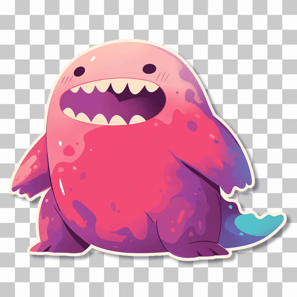 happy pink monster smile sticker cover