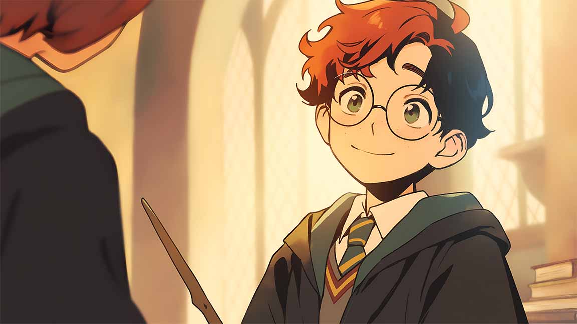 harry and ron anime style hogwarts desktop wallpaper cover