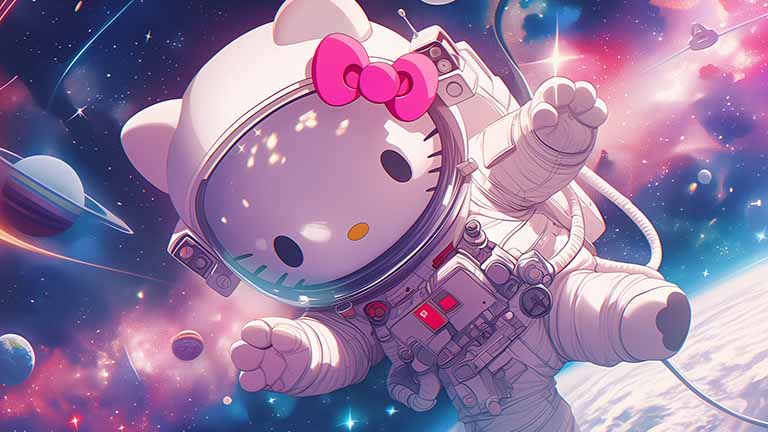 hello kitty astronaut space adventure desktop wallpaper cover