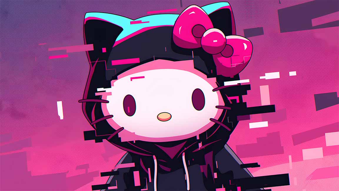 hello kitty glitch effect vaporwave desktop wallpaper cover