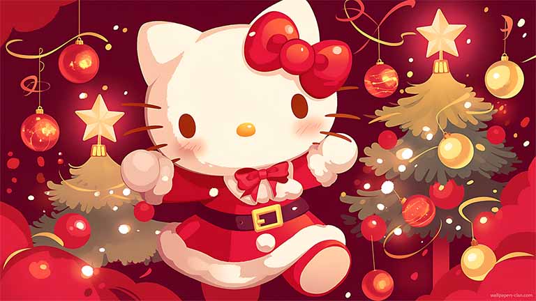 hello kitty red christmas lights desktop wallpaper cover