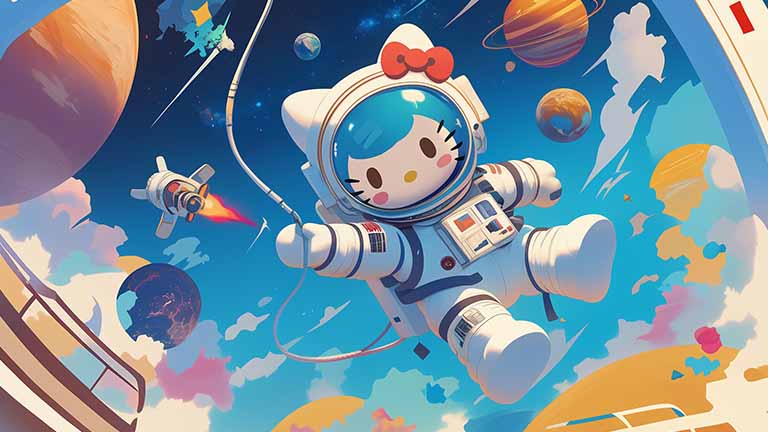 hello kitty space mission desktop wallpaper cover
