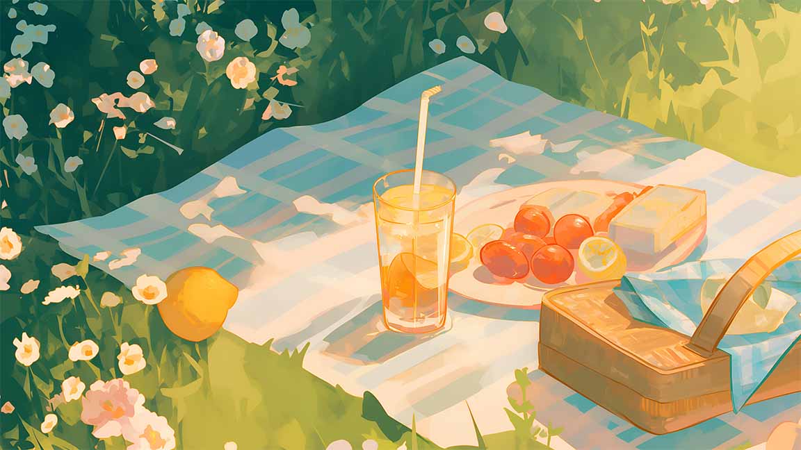iced lemonade summer picnic pastel style desktop wallpaper cover