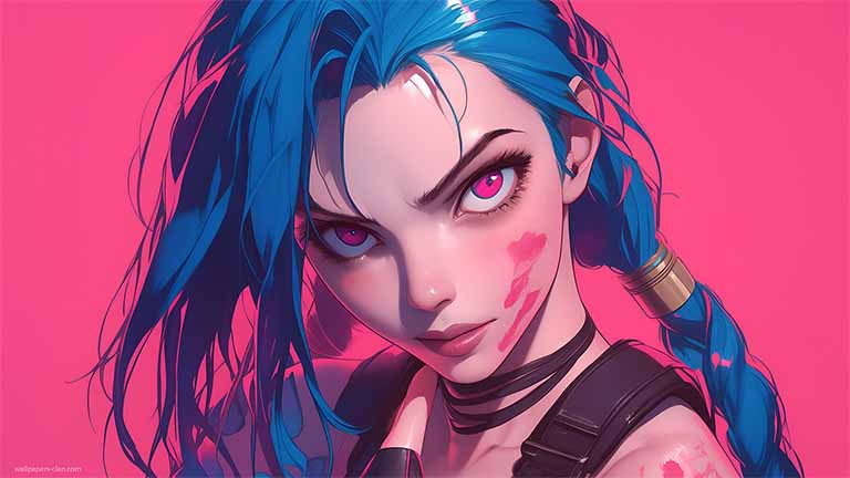 jinx intense gaze gradient background desktop wallpaper cover