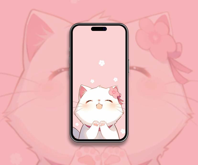 kawaii white chibi cat pink background wallpapers collection