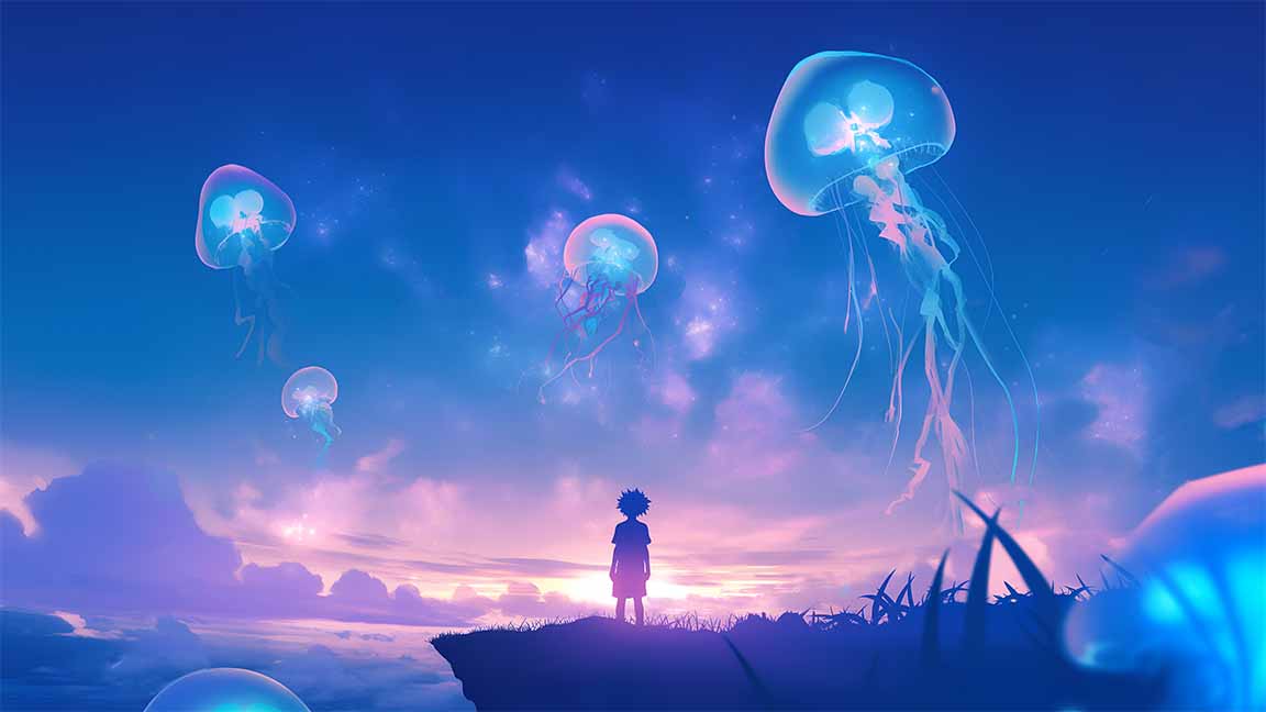 killua fantasy jellyfish night sky desktop wallpaper cover