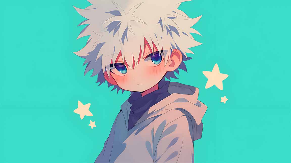killua zoldyck pastel aqua blush stars desktop wallpaper cover