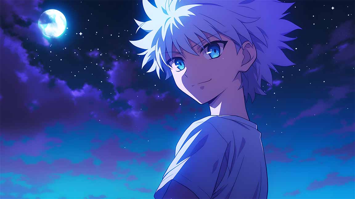 killua zoldyck starry night scene desktop wallpaper cover