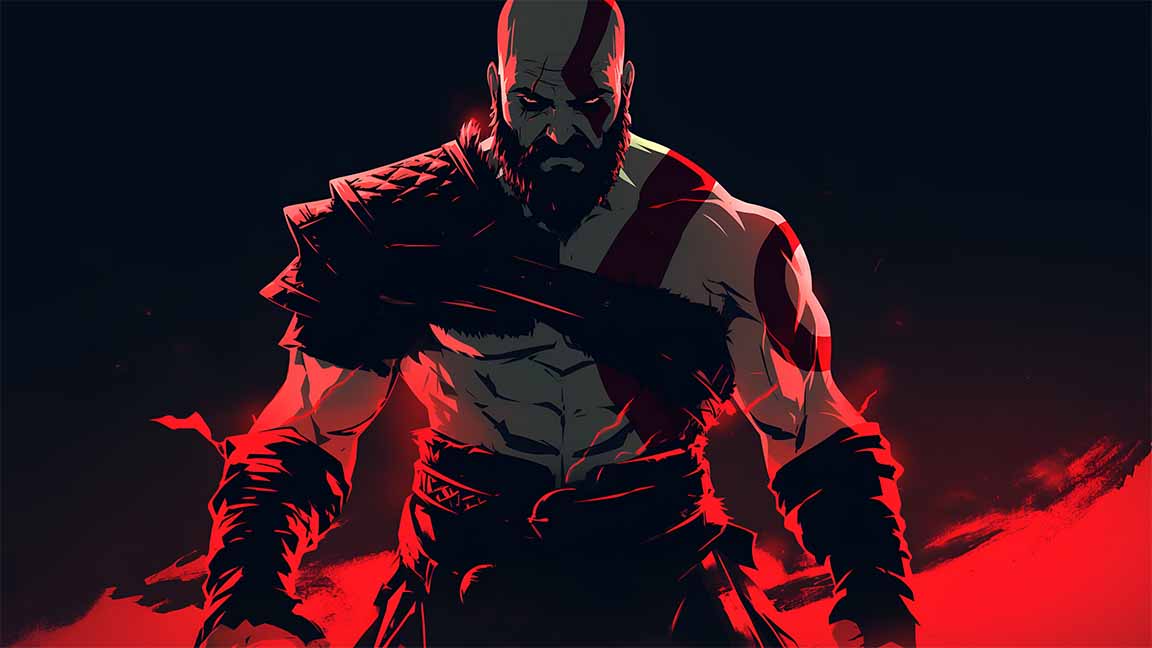 kratos god of war red glow dark mode desktop wallpaper cover