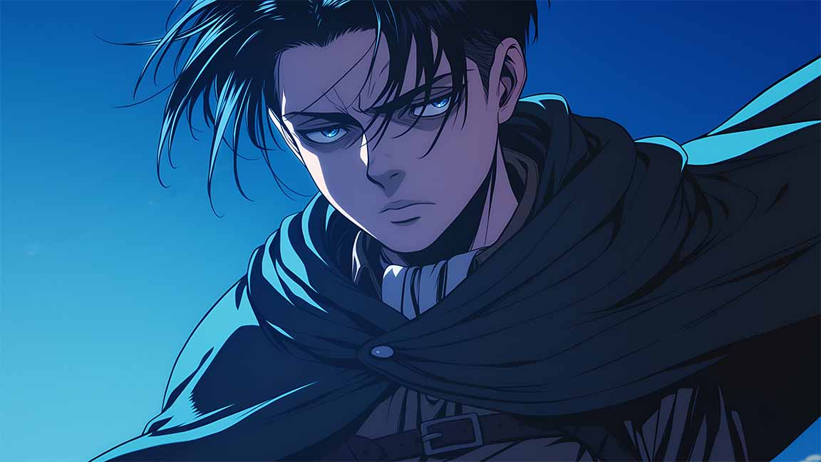 levi ackerman intense gaze blue night desktop wallpaper cover