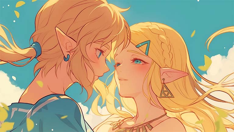 link and zelda sky romance desktop wallpaper cover