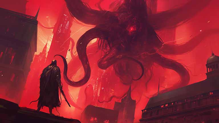 lovecraftian horror cityscape desktop wallpaper cover