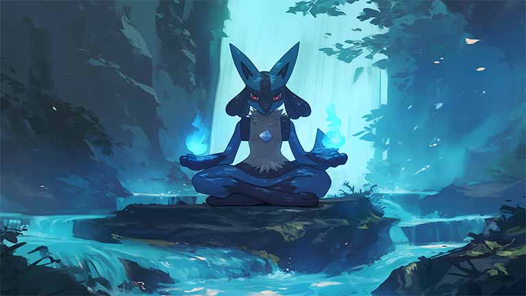 lucario aura meditation forest desktop wallpaper cover