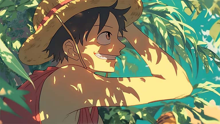 luffy one piece sunlit jungle desktop wallpaper cover