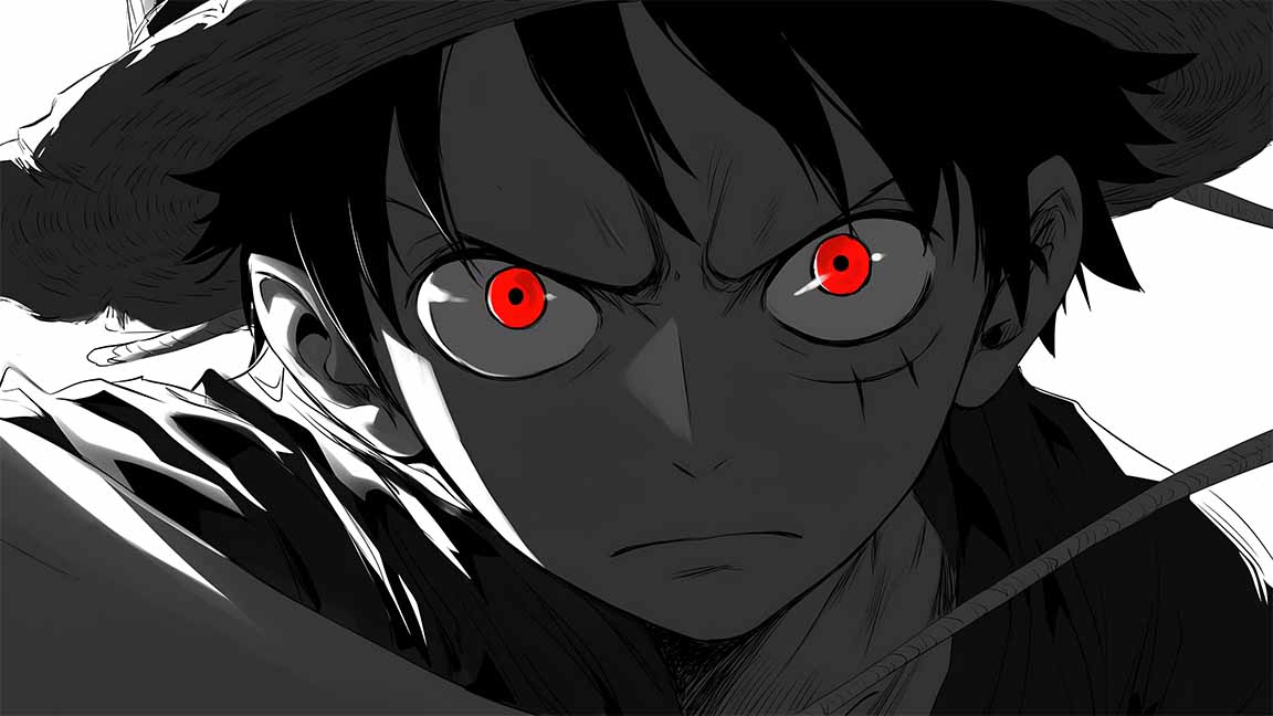 luffy red eyes black and white desktop wallpaper cover