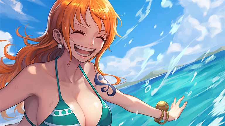 nami smiling ocean wave one piece pc wallpaper cover