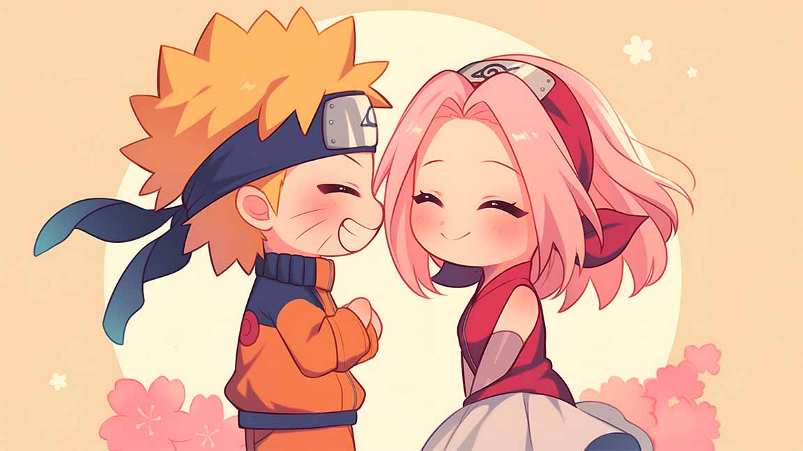 naruto and sakura chibi couple cute style desktop wallpaper cover