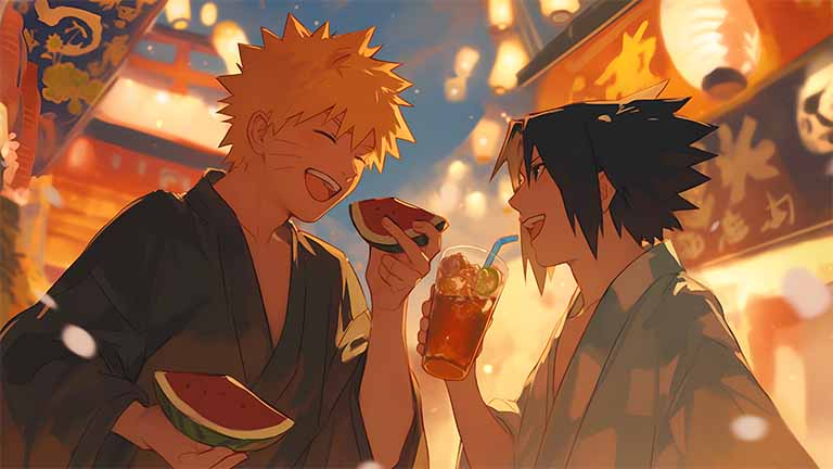 naruto and sasuke chilling summer pc wallpaper cover