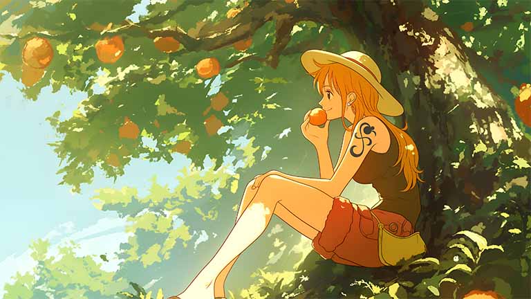 one piece nami orange trees laptop wallpaper cover