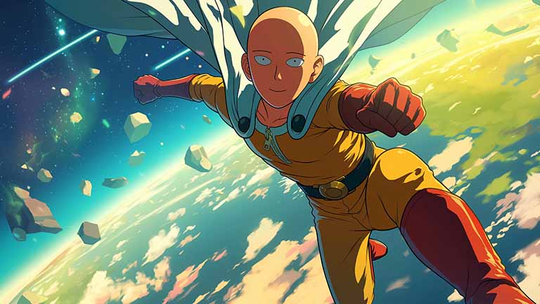 one punch man saitama above earth desktop wallpaper cover