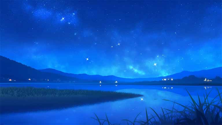 peaceful river reflection under stars desktop wallpaper cover