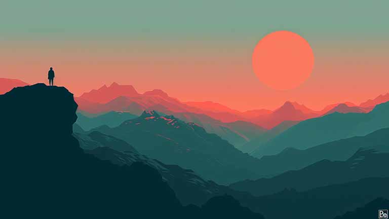 person overlooking mountain sunset desktop wallpaper cover