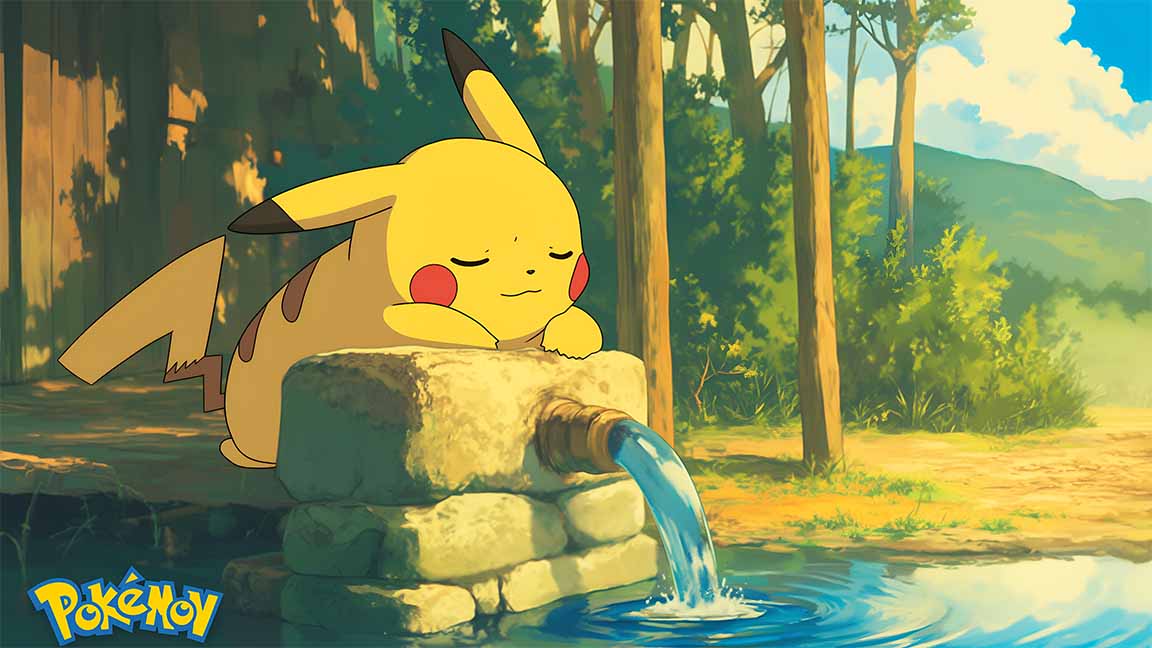 pikachu water well art style desktop wallpaper cover