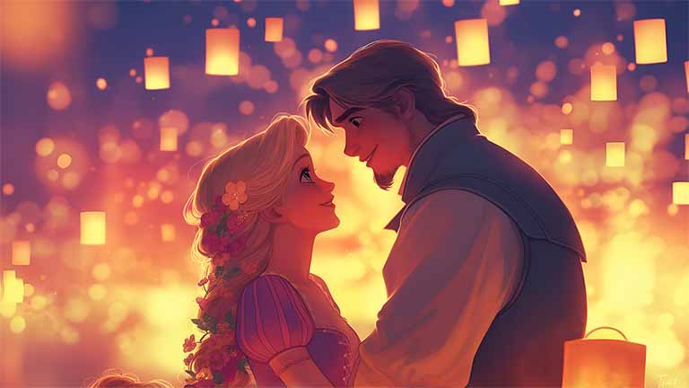 romantic rapunzel flynn lanterns wallpaper cover