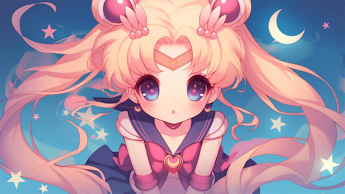 sailor moon chibi pink stars moonlight desktop wallpaper cover