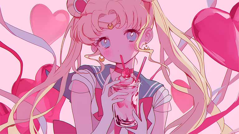sailor moon pink milkshake desktop wallpaper cover