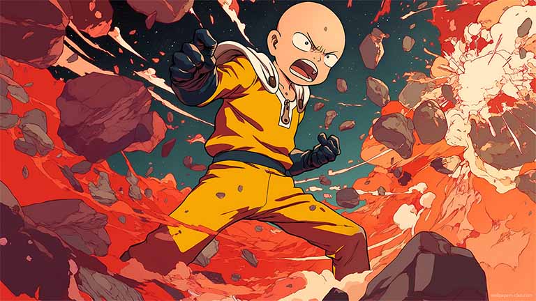 saitama one punch destruction cover desktop wallpaper