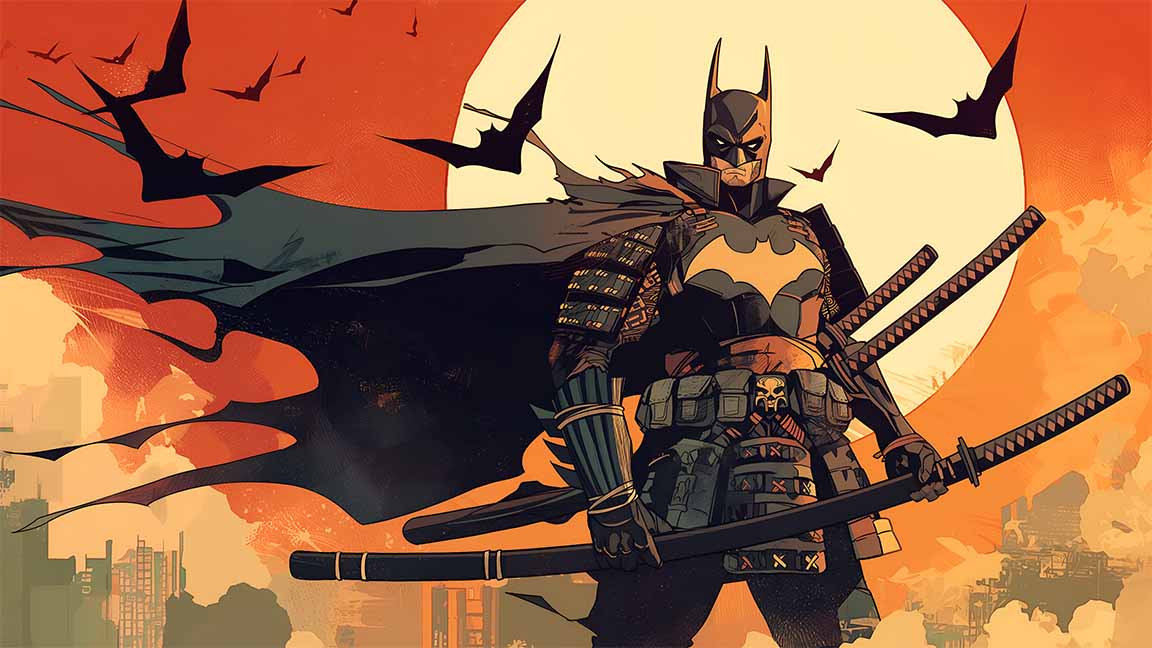 samurai batman sunset scene desktop wallpaper cover