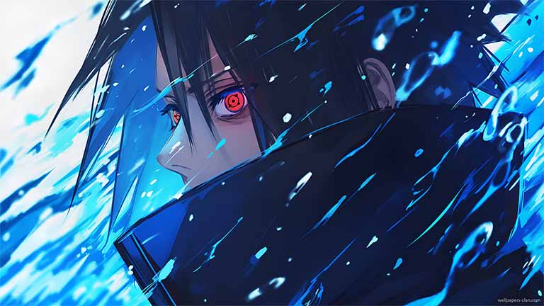 sasuke cool water effect pc wallpaper cover