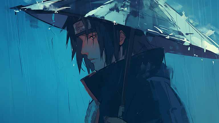 sasuke uchiha rainy sadness desktop wallpaper cover
