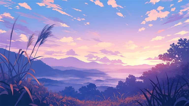 serene sunset mountain landscape desktop wallpaper cover