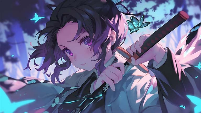 shinobu kocho butterfly sword demon slayer desktop wallpaper cover