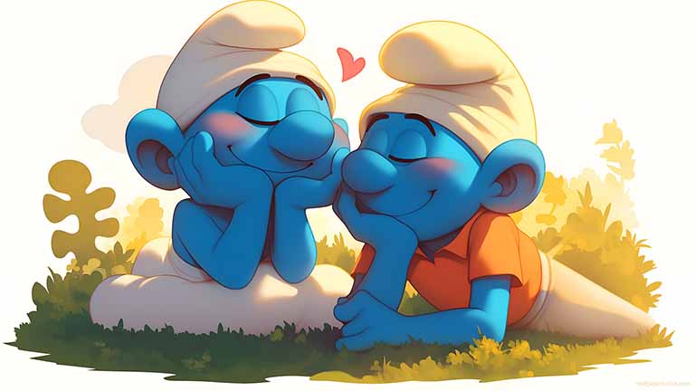 smurfs love cute scene dektop wallpaper cover