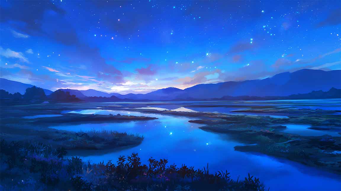 starry night countryside peaceful river desktop wallpaper cover