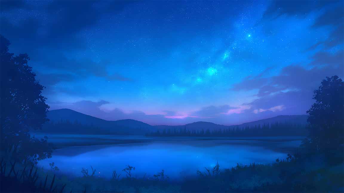starry night river mountainscape desktop wallpaper cover
