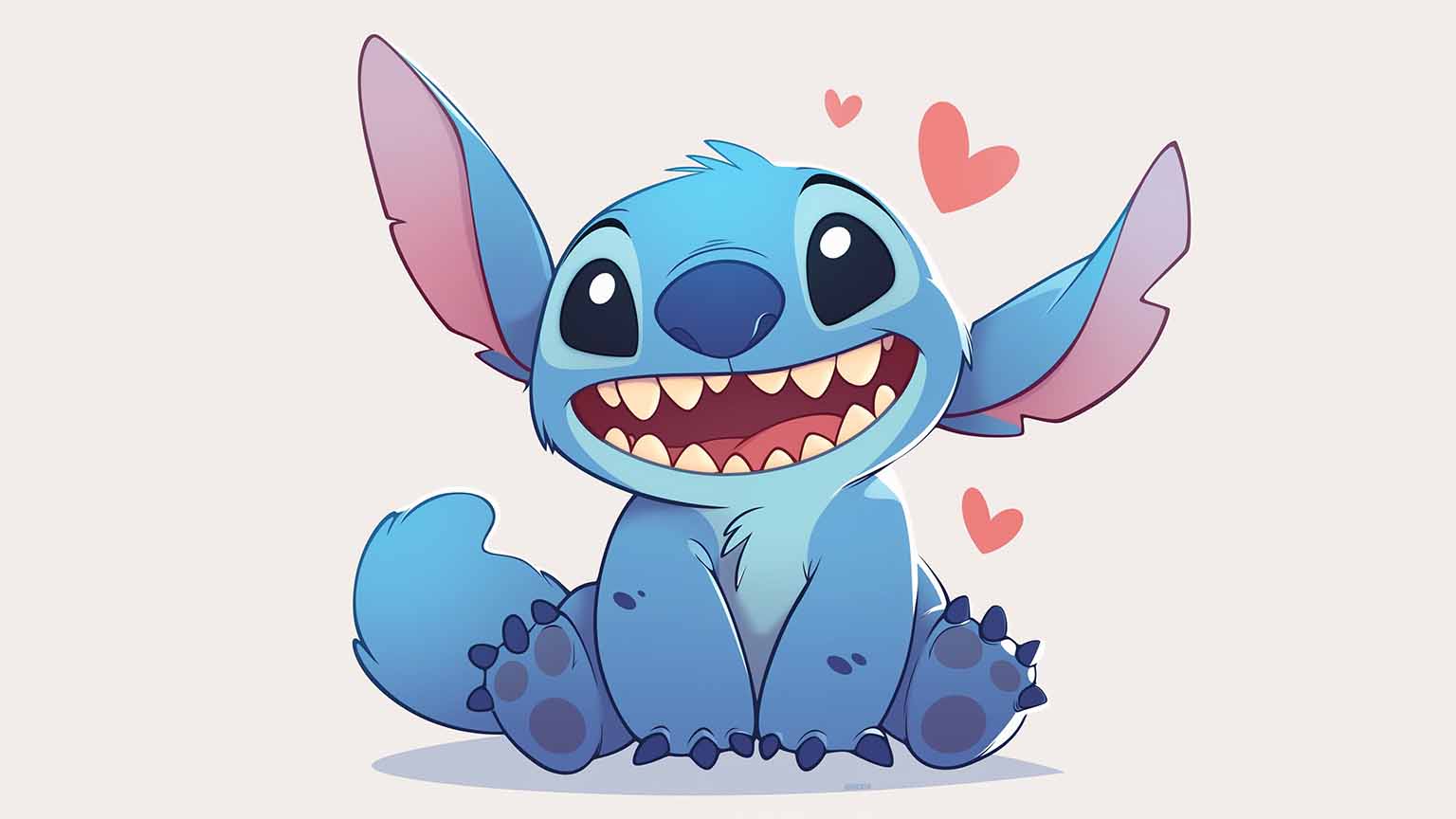 Stitch with Hearts Cute Desktop Wallpaper - Free Stitch Wallpaper, image size:1536x864