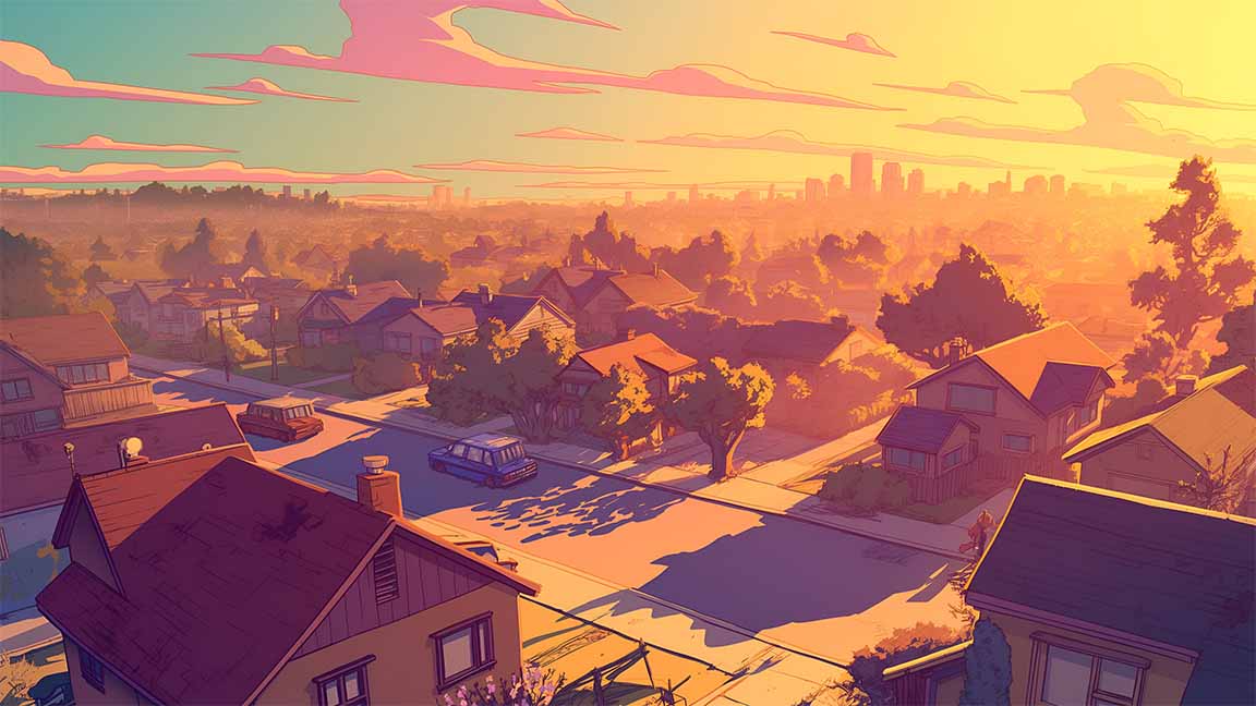 summer city at sunset warm colors desktop wallpaper cover