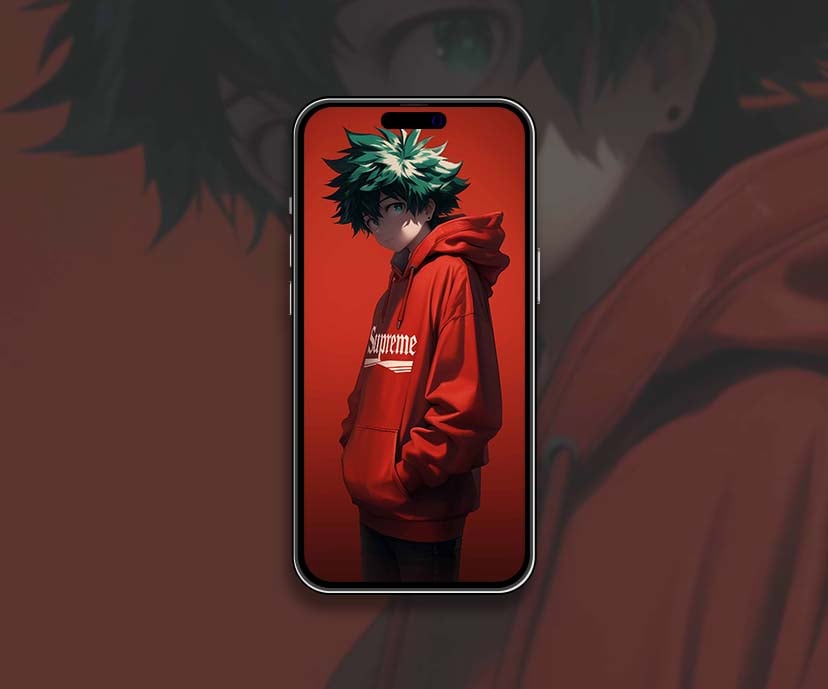 supreme deku anime boy red hoodie wallpapers collection