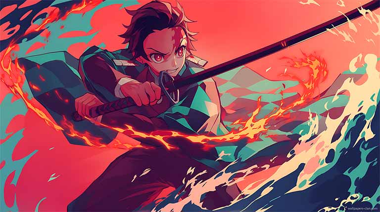 tanjiro flame strike demon slayer desktop wallpaper cover
