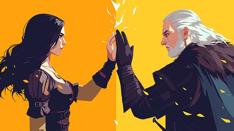 the witcher geralt yennefer touch desktop wallpaper cover