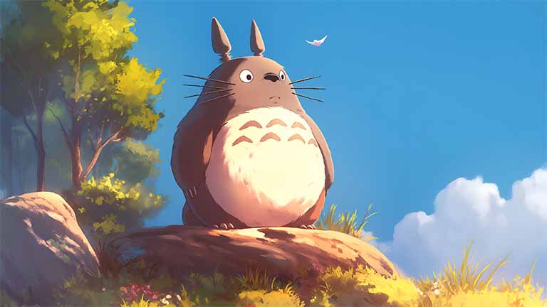 totoro on rock ghibli style pc wallpaper cover