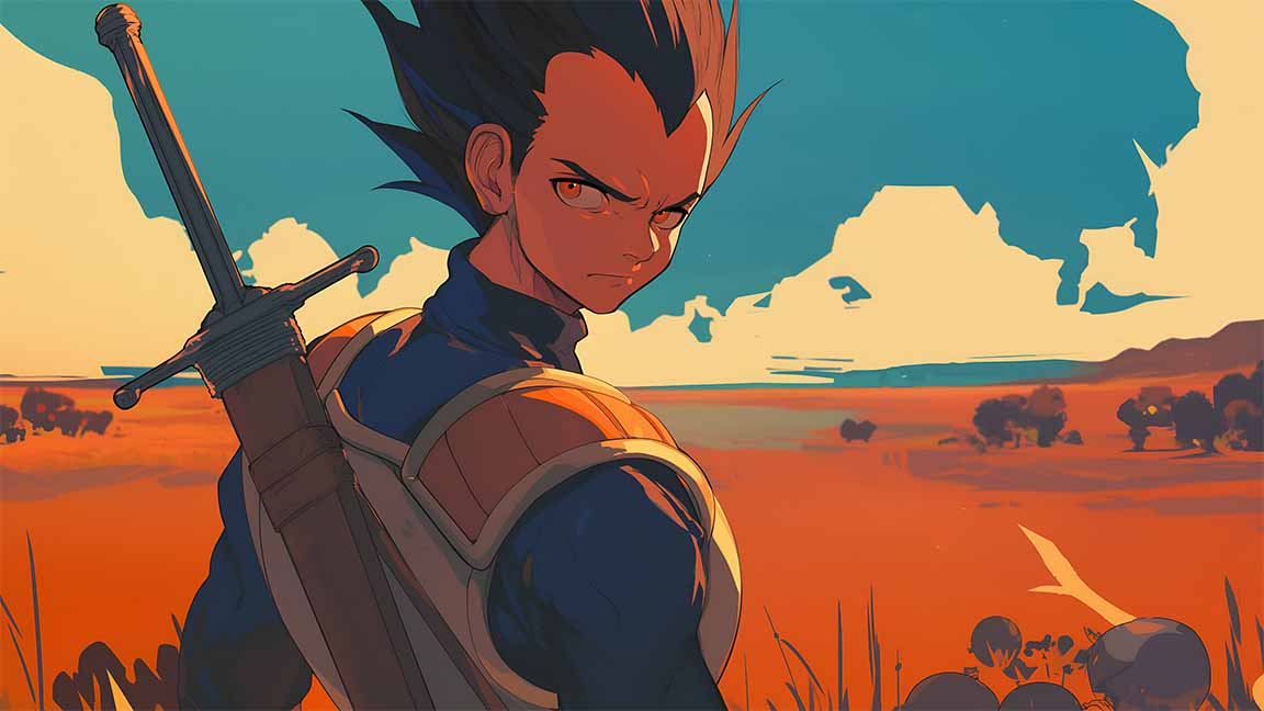 vegeta warrior pose art style desktop wallpaper cover