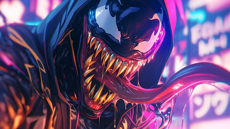 venom with sharp teeth and tongue desktop wallpaper cover