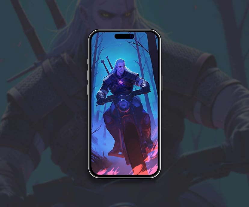 witcher geralt riding the motobike in night forest wallpapers collection
